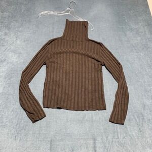 Vintage Knits Landing Ribbed Womens Brown Turtleneck Long Sleeve Winter